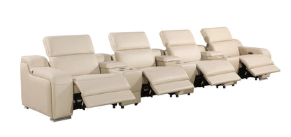 169" Beige Italian Leather Reclining USB Sofa-2