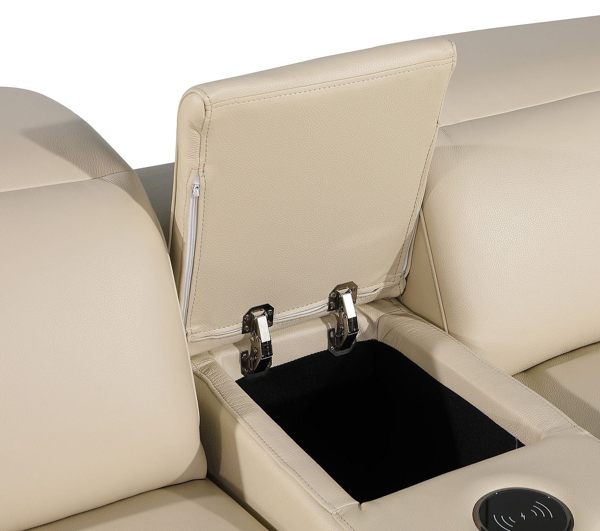 169" Beige Italian Leather Reclining USB Sofa-7