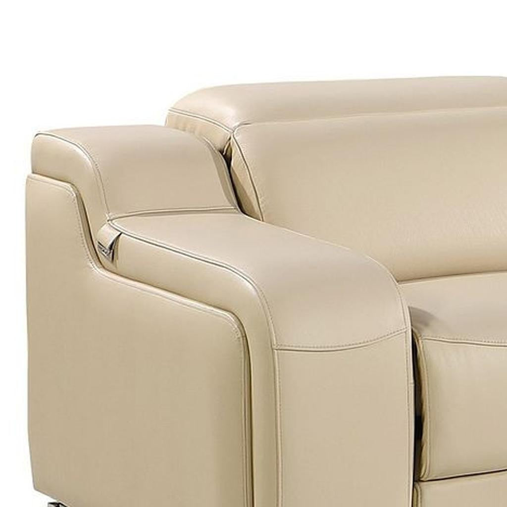 169" Beige Italian Leather Reclining USB Sofa-4