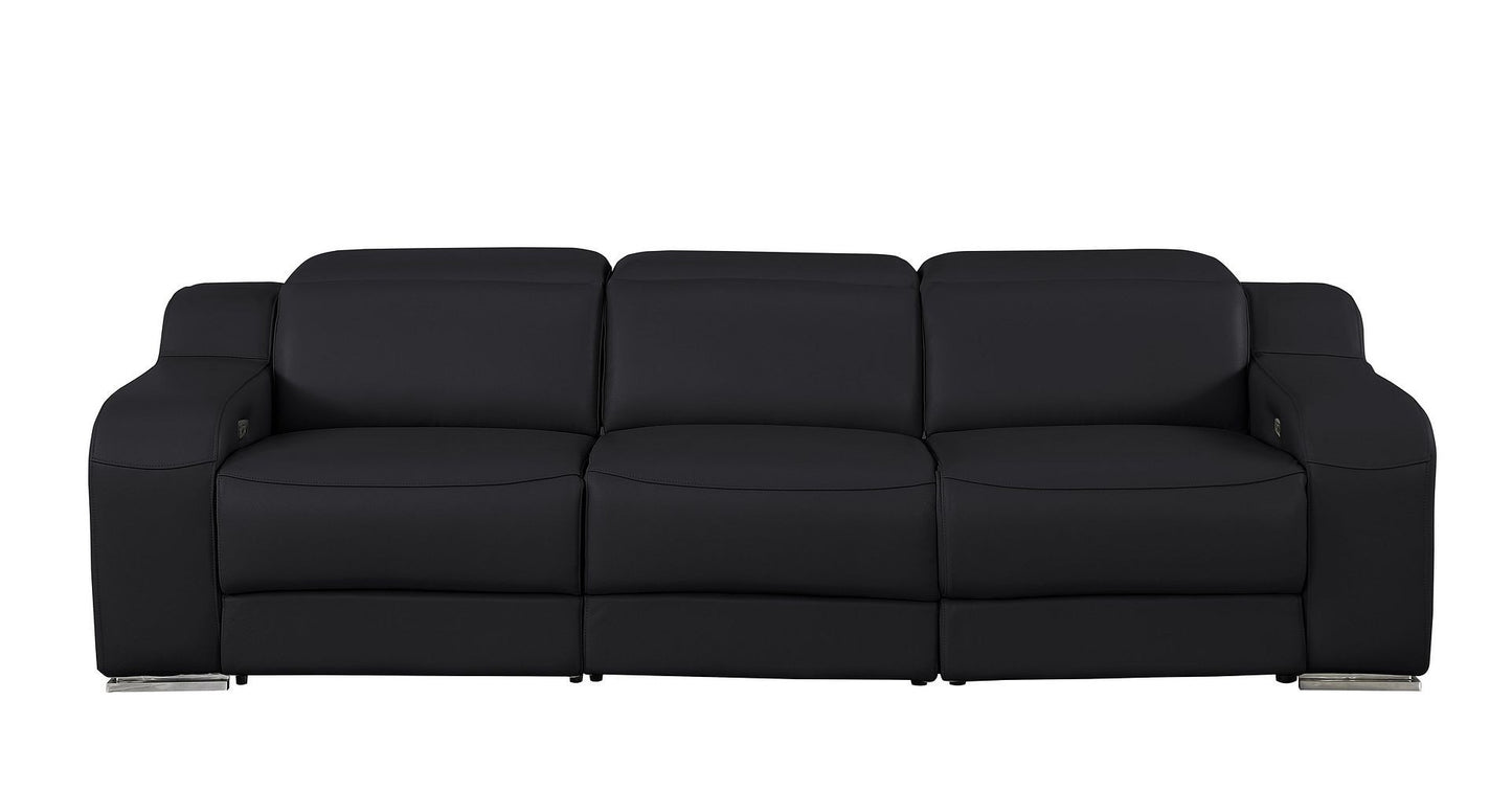 103" Black Italian Leather Reclining USB Sofa-7