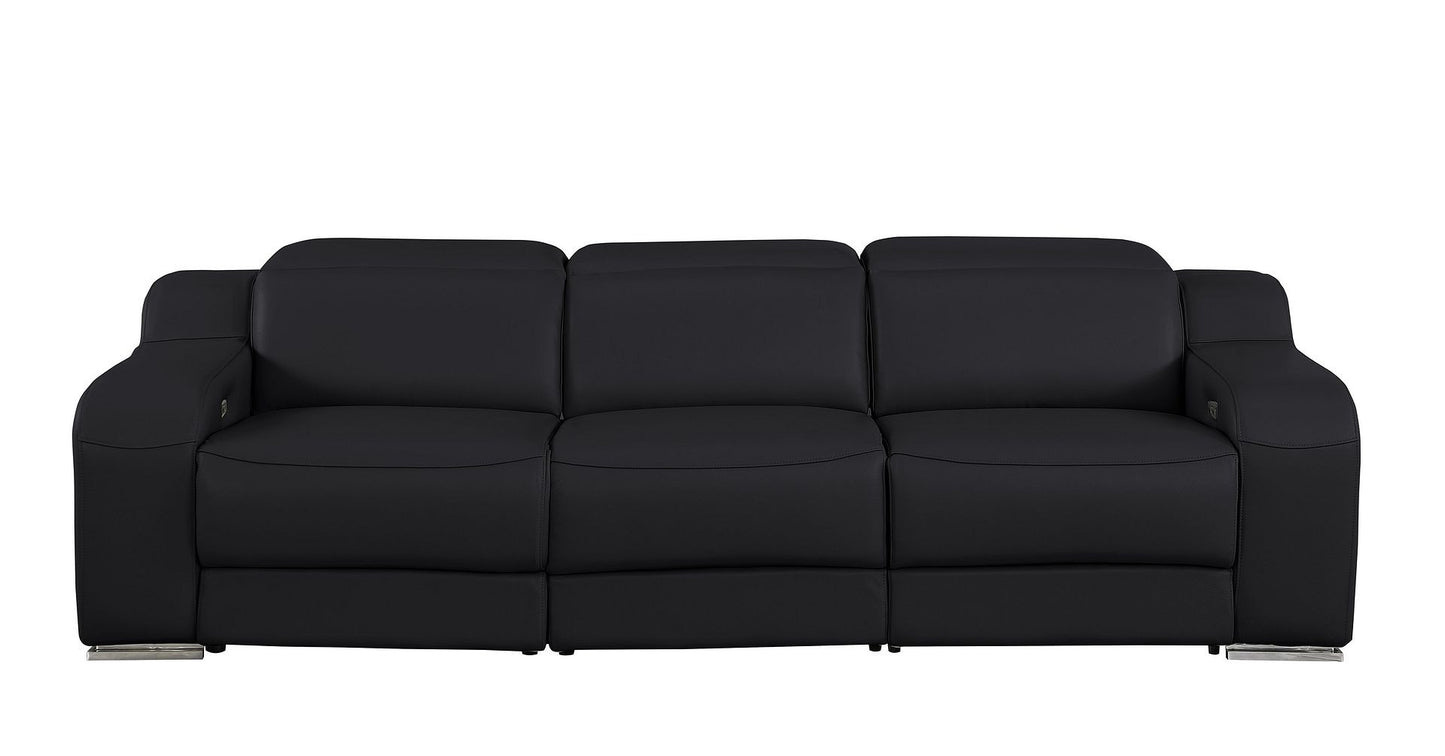 103" Black Italian Leather Reclining USB Sofa-1