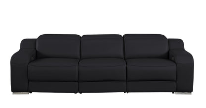 103" Black Italian Leather Reclining USB Sofa-1