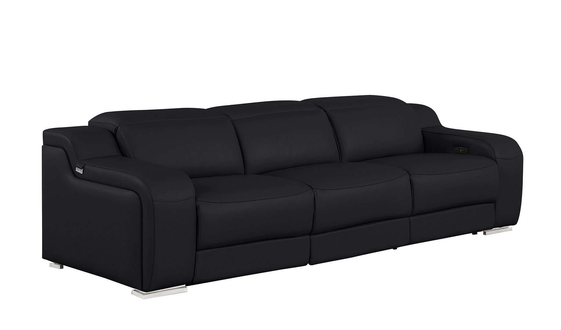 103" Black Italian Leather Reclining USB Sofa-2