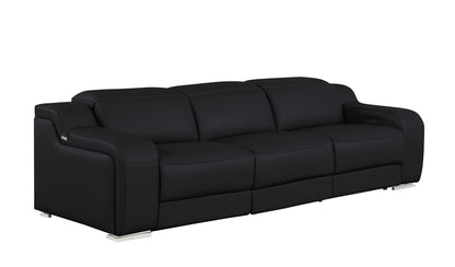 103" Black Italian Leather Reclining USB Sofa-2