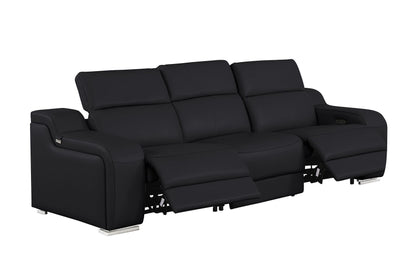 103" Black Italian Leather Reclining USB Sofa-3