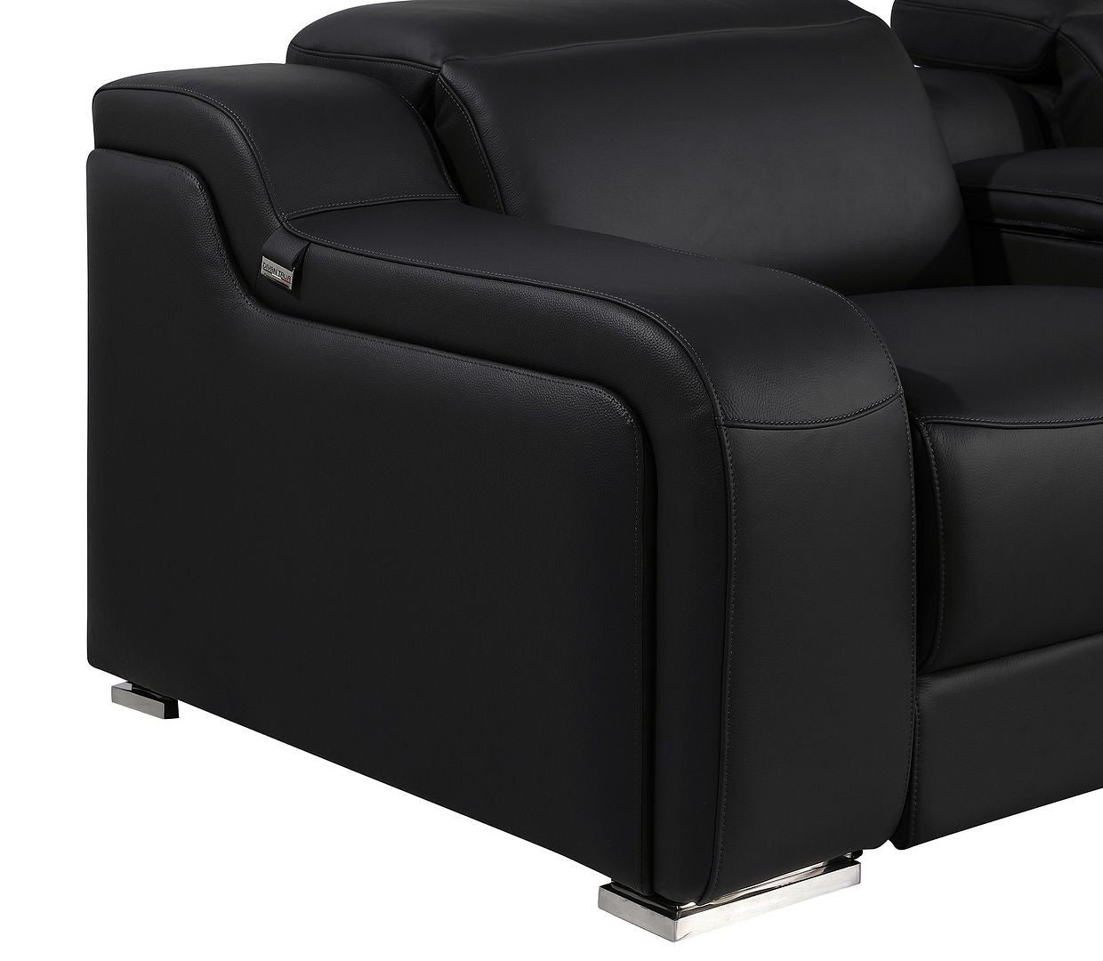 103" Black Italian Leather Reclining USB Sofa-5