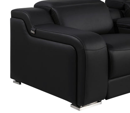 103" Black Italian Leather Reclining USB Sofa-5