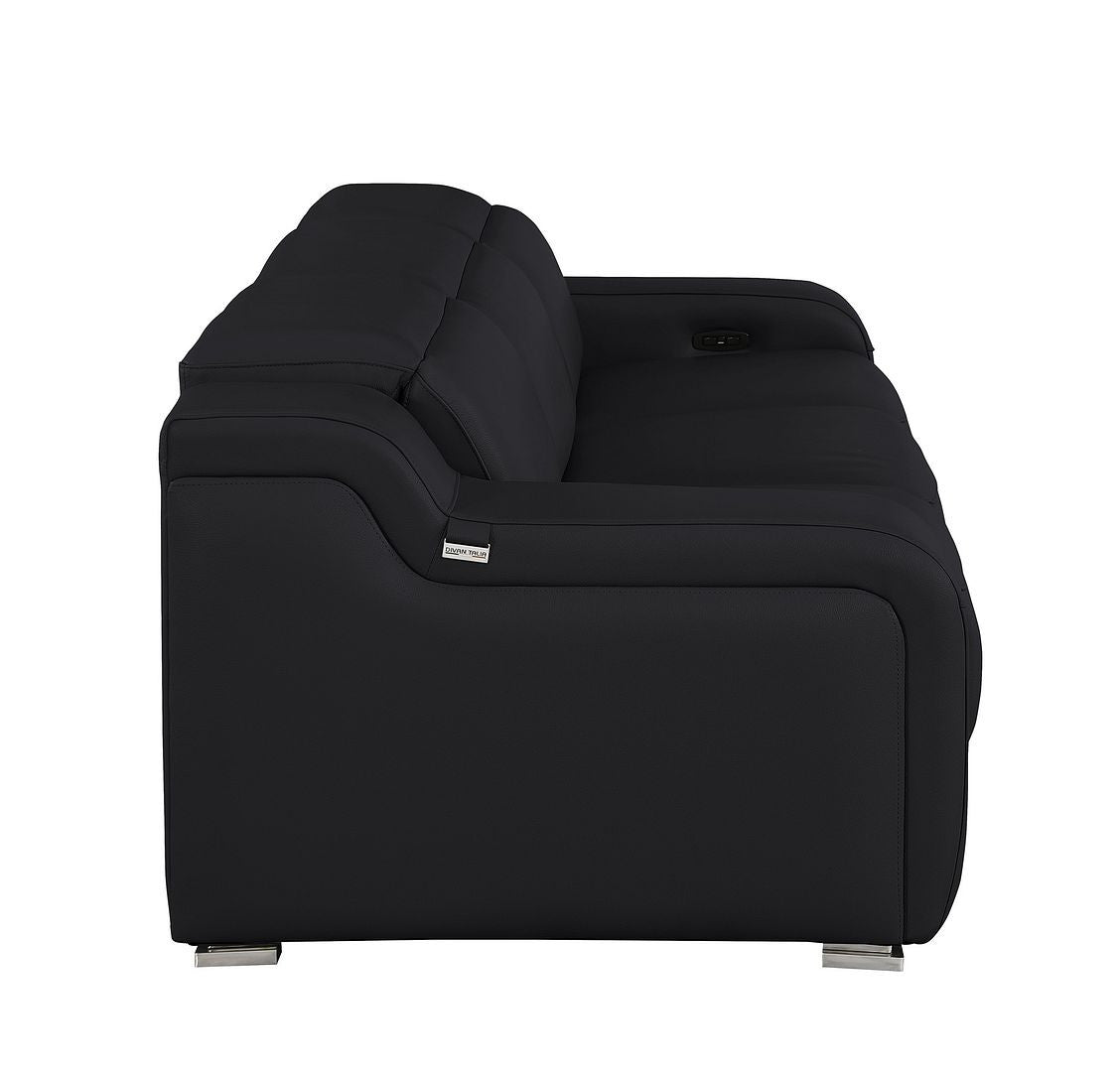 103" Black Italian Leather Reclining USB Sofa-4