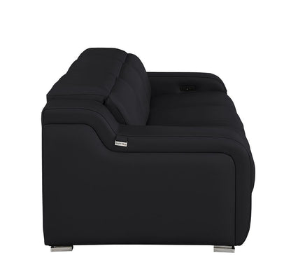 103" Black Italian Leather Reclining USB Sofa-4