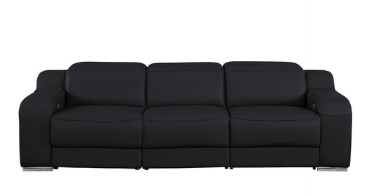 103" Black Italian Leather Reclining USB Sofa-1