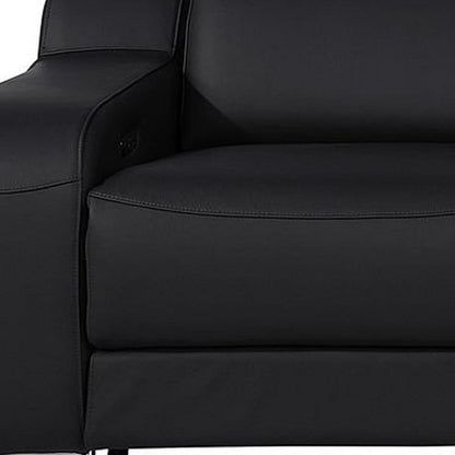 129" Black Italian Leather Reclining USB Sofa-4