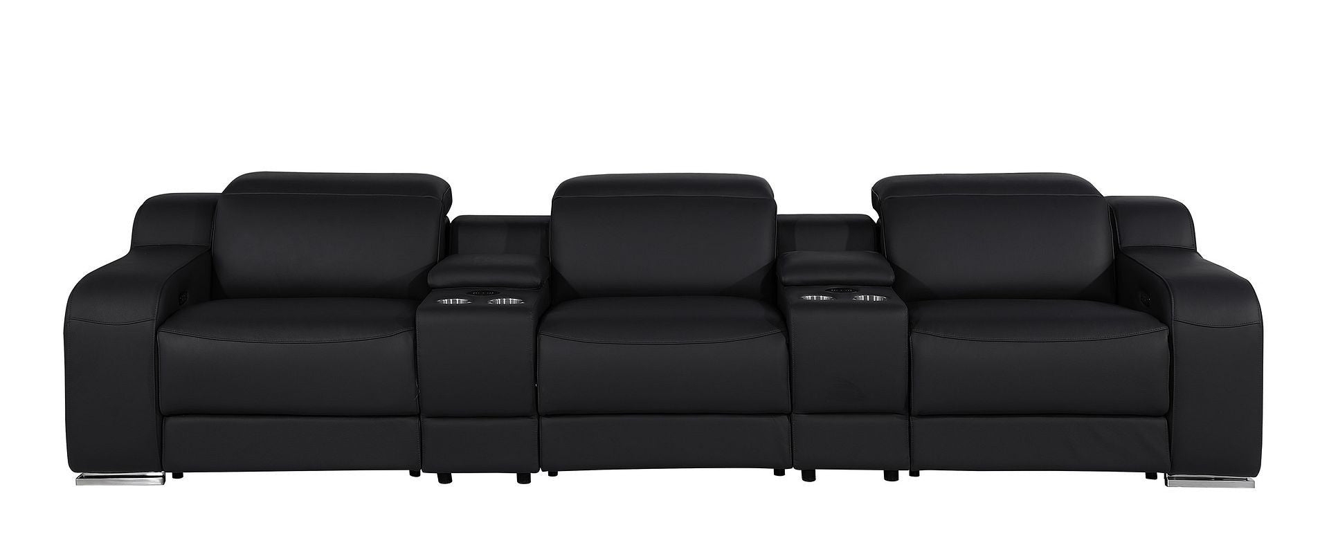 129" Black Italian Leather Reclining USB Sofa-5