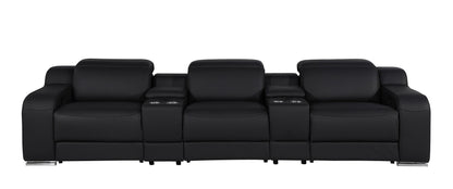 129" Black Italian Leather Reclining USB Sofa-5