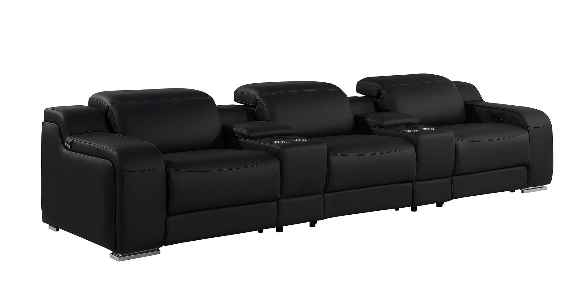 129" Black Italian Leather Reclining USB Sofa-2