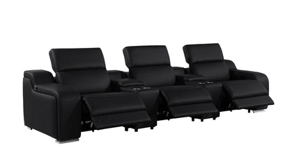 129" Black Italian Leather Reclining USB Sofa-3