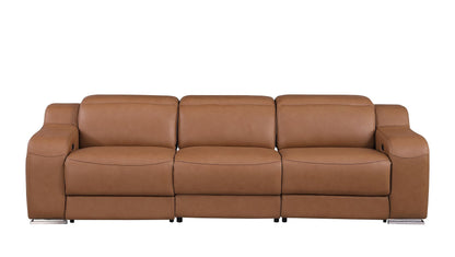 103" Chestnut Italian Leather Reclining USB Sofa-1