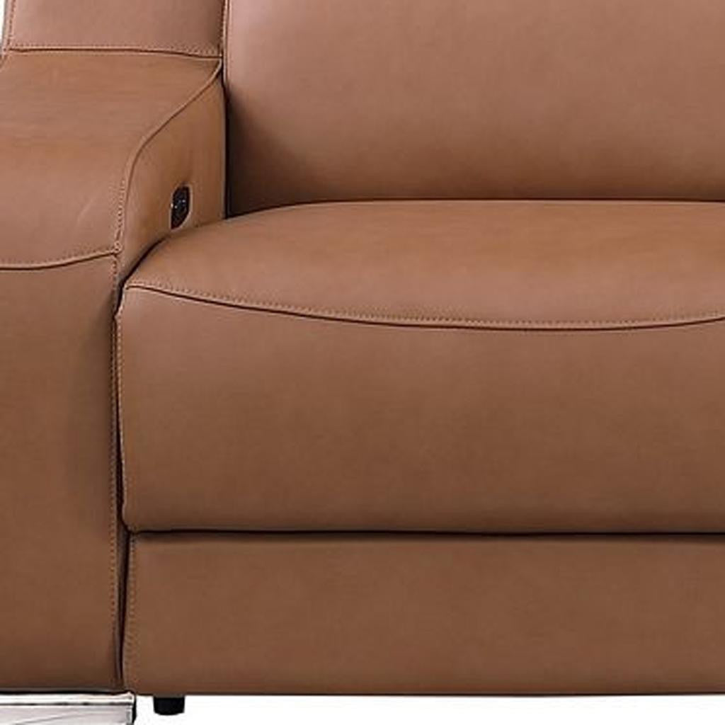 129" Chestnut Italian Leather Reclining USB Sofa-4