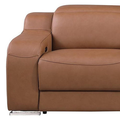 129" Chestnut Italian Leather Reclining USB Sofa-5