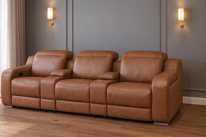 129" Chestnut Italian Leather Reclining USB Sofa-0