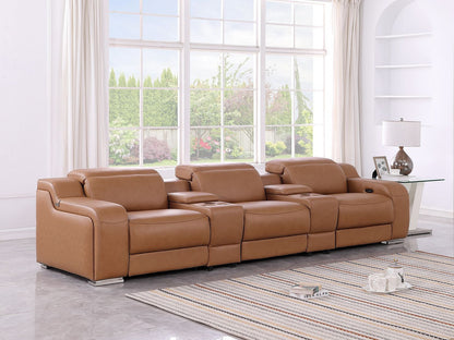 129" Chestnut Italian Leather Reclining USB Sofa-6