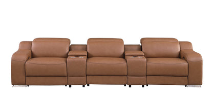 129" Chestnut Italian Leather Reclining USB Sofa-1