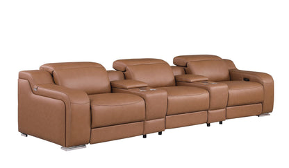 129" Chestnut Italian Leather Reclining USB Sofa-2