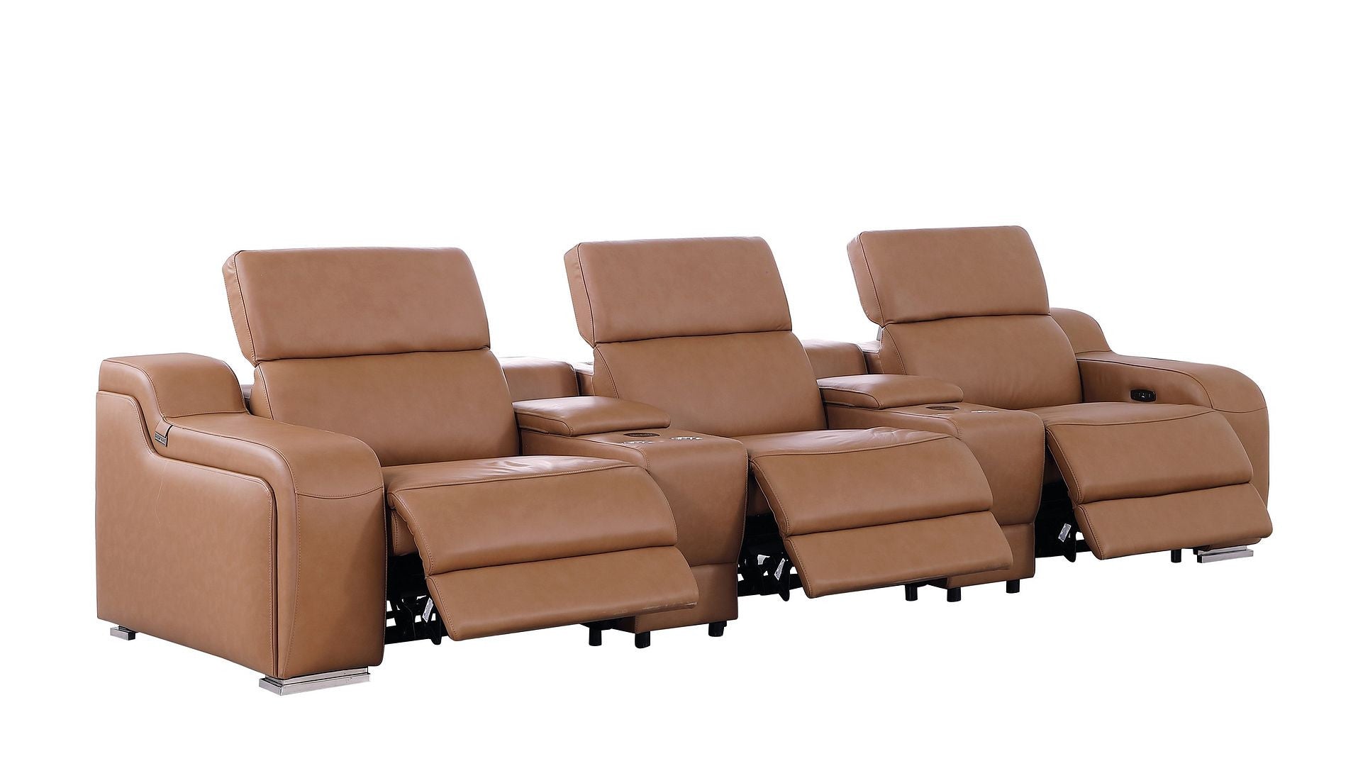 129" Chestnut Italian Leather Reclining USB Sofa-3