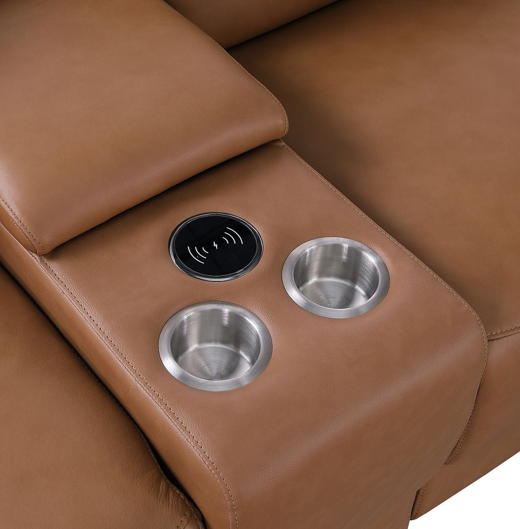 129" Chestnut Italian Leather Reclining USB Sofa-7