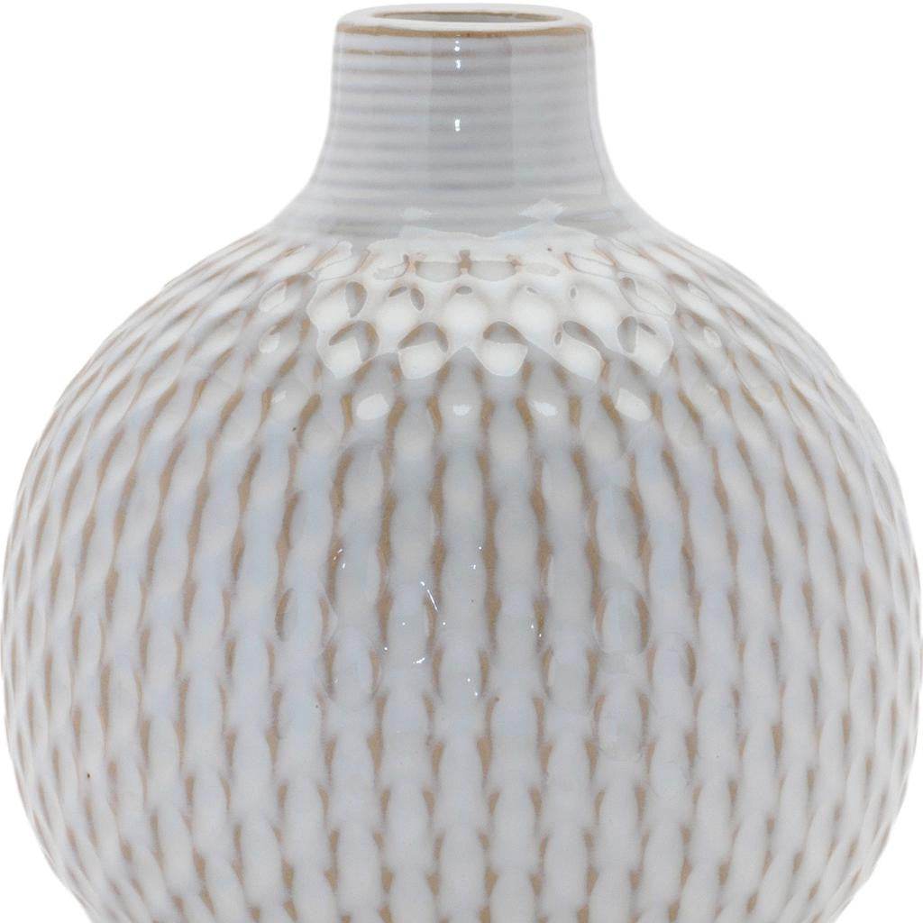 Set of Four Natural And Off White Ceramic Bud Vases With Sculptural Details - Loft&Timber