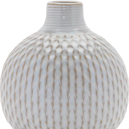 Set of Four Natural And Off White Ceramic Bud Vases With Sculptural Details - Loft&Timber