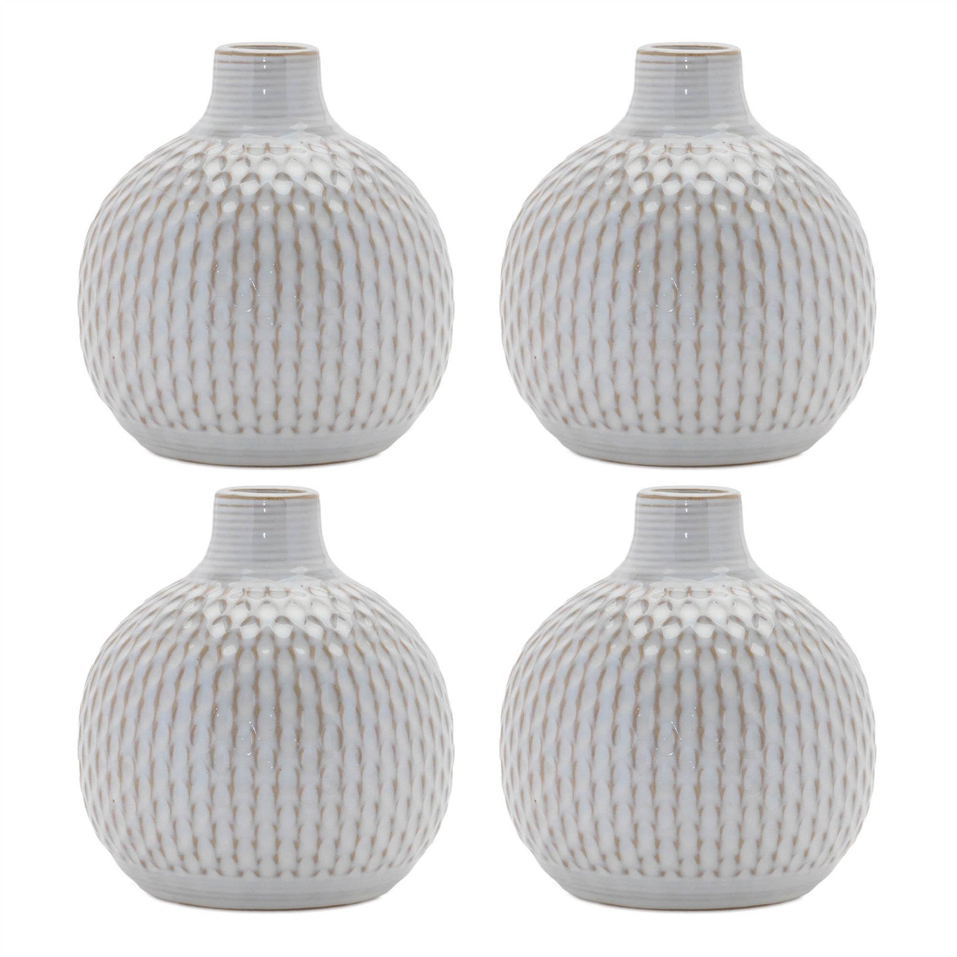 Set of Four Natural And Off White Ceramic Bud Vases With Sculptural Details - Loft&Timber