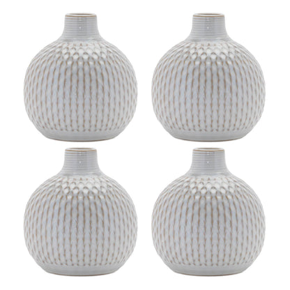 Set of Four Natural And Off White Ceramic Bud Vases With Sculptural Details - Loft&Timber