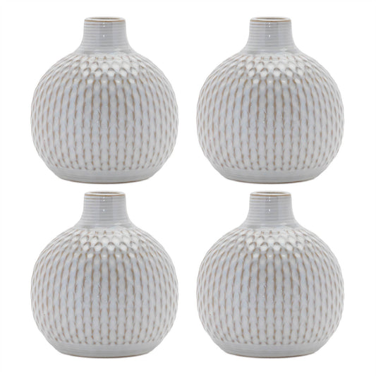 Set of Four Natural And Off White Ceramic Bud Vases With Sculptural Details - Loft&Timber