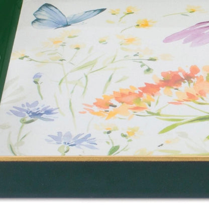 17" Green And White Watercolor Floral Serving Tray With Handles - Loft&Timber
