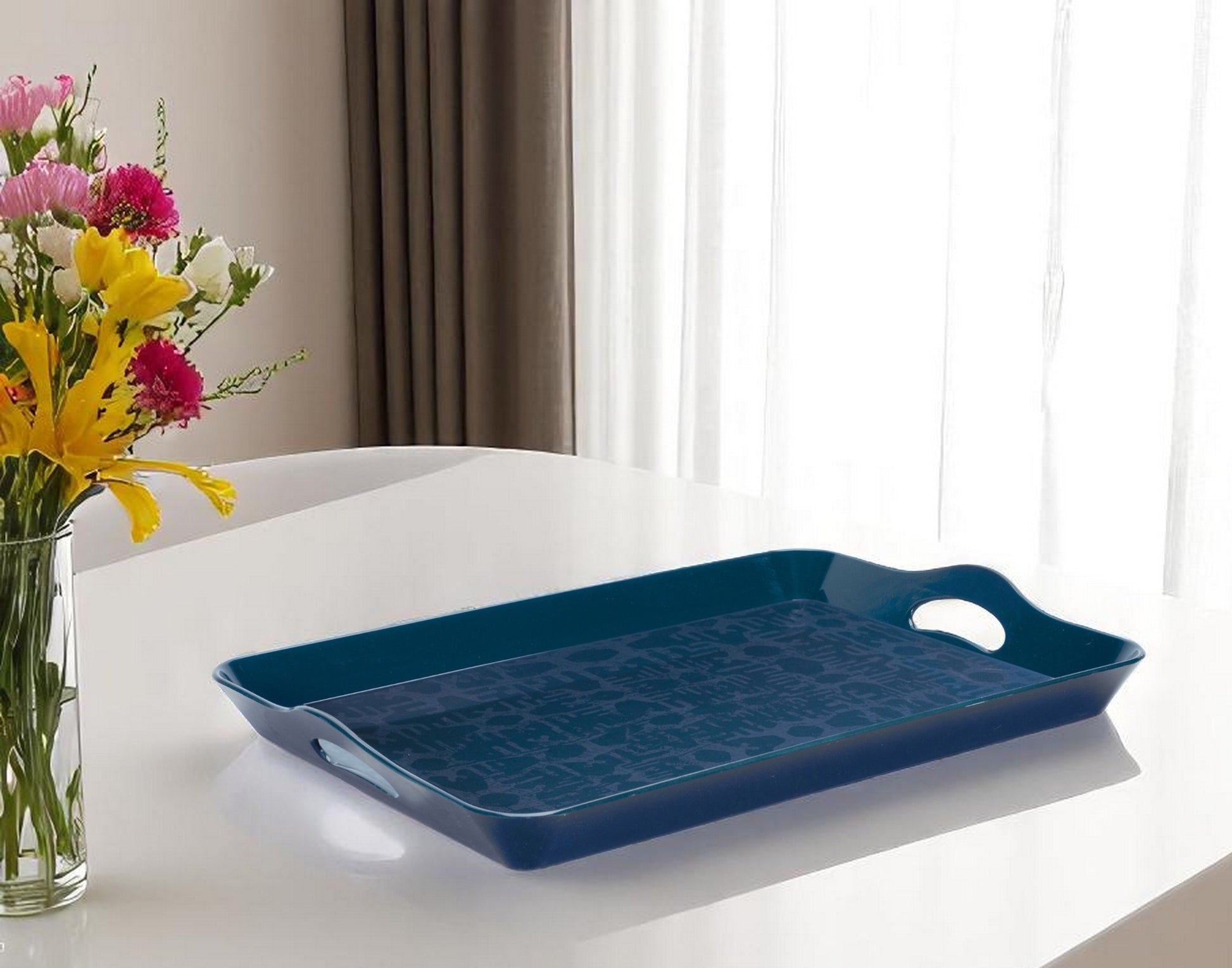 17" Blue Abstract Geo Printed Serving Tray - Loft&Timber