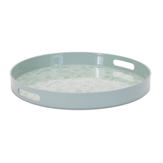 14" Pale Sage Mushrooms Round Serving Tray With Handles - Loft&Timber