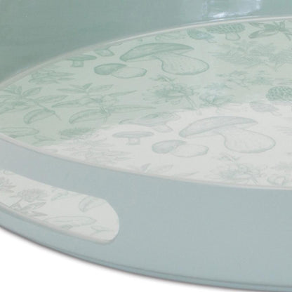 14" Pale Sage Mushrooms Round Serving Tray With Handles - Loft&Timber