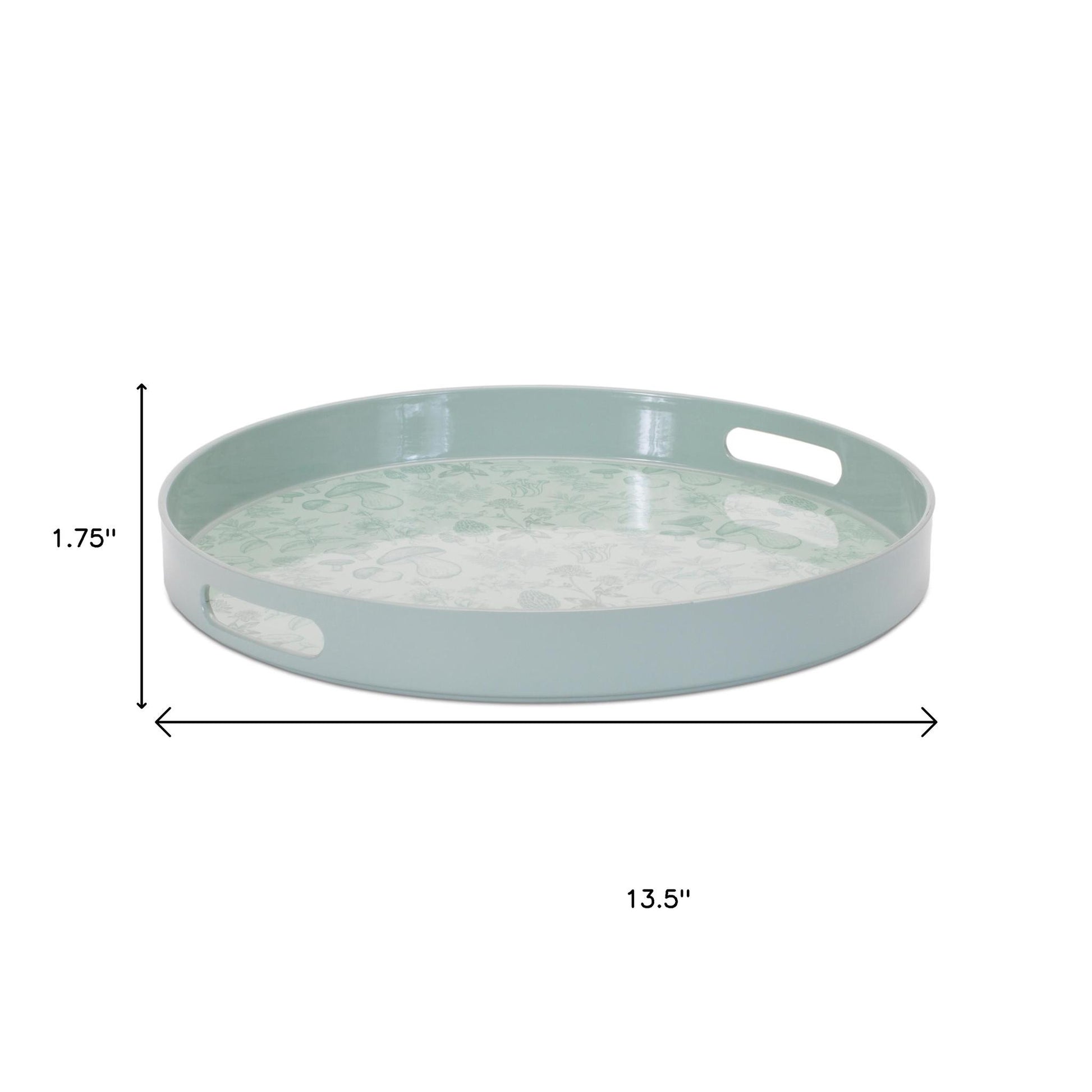 14" Pale Sage Mushrooms Round Serving Tray With Handles - Loft&Timber