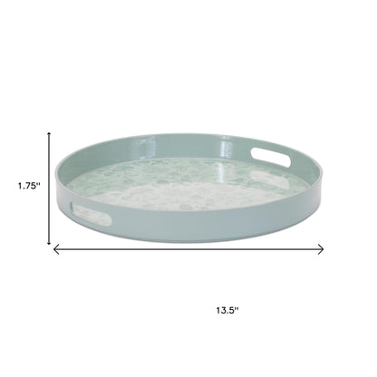 14" Pale Sage Mushrooms Round Serving Tray With Handles - Loft&Timber