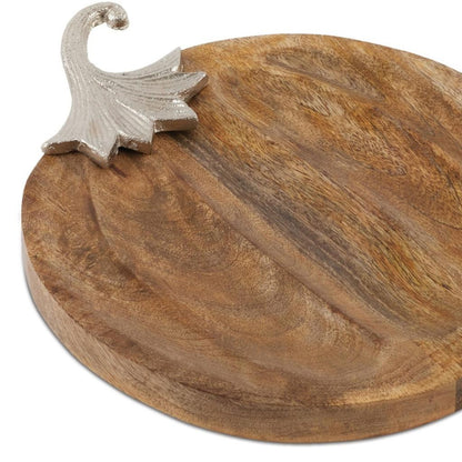 12" Natural Solid Wood Pumpkin Serving Tray - Loft&Timber