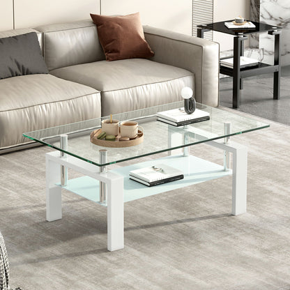 39" Clear and White Glass and Steel Coffee Table With Shelf - Loft&Timber