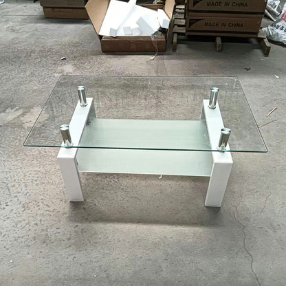 39" Clear and White Glass and Steel Coffee Table With Shelf - Loft&Timber
