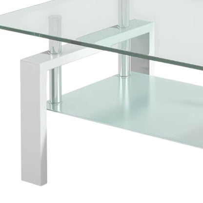 39" Clear and White Glass and Steel Coffee Table With Shelf - Loft&Timber
