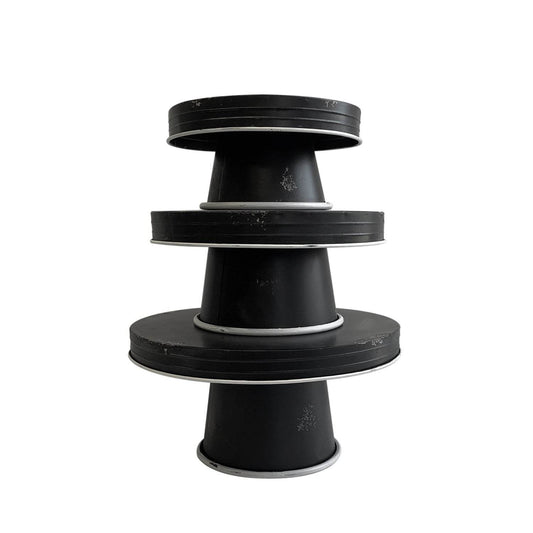 Set of Three Black And White Metal Round Cake Stand Risers - Loft&Timber