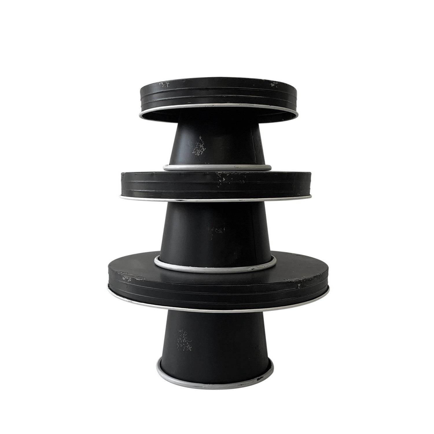Set of Three Black And White Metal Round Cake Stand Risers - Loft&Timber