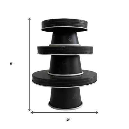 Set of Three Black And White Metal Round Cake Stand Risers - Loft&Timber