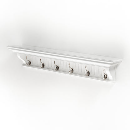 39" White Solid Wood Six Hook Wall Mount Coat Rack-0