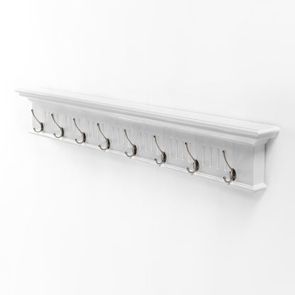 51" White Solid Wood Eight Hook Wall Mount Coat Rack-0