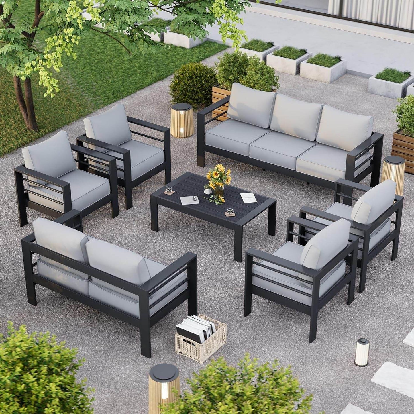 Aluminum Patio Furniture Set, 10 Piece Metal Outdoor Furniture Set, Patio Furniture Set with Waterproof Covers for Backyard Garden（Dark Grey&Light Grey） - Loft&Timber