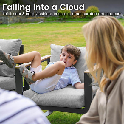 Aluminum Patio Furniture Set, 4 Piece Modern Outdoor Furniture with 6 Inch Cushion, Metal Patio Sectional Conversation Sets for Deck, Backyard, Porch (Grey) - Loft&Timber